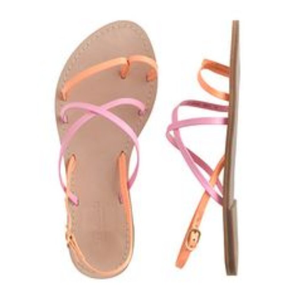 Crewcuts Girl Patent Leather Sandal Shoe Youth 4 J. Kid T Strappy Pink orange
